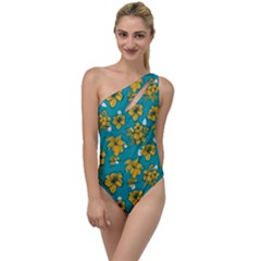 Turquoise And Yellow Floral To One Side Swimsuit by fructosebat