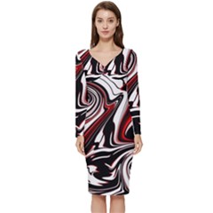 Modern Art Design Fantasy Surreal Long Sleeve V-neck Bodycon Dress 