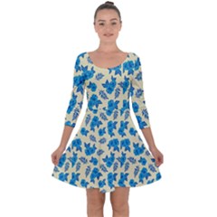 Rose Floral Seamless Pattern Quarter Sleeve Skater Dress