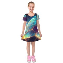 Abstract Galactic Wallpaper Kids  Short Sleeve Velvet Dress