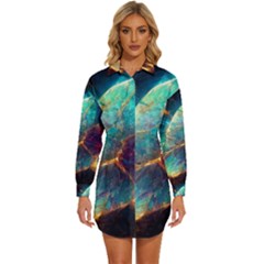 Abstract Galactic Wallpaper Womens Long Sleeve Shirt Dress