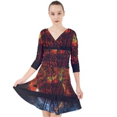 Space Nature Fantasy Trees Quarter Sleeve Front Wrap Dress