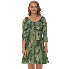 Green Leaves Camouflage Shoulder Cut Out Zip Up Dress