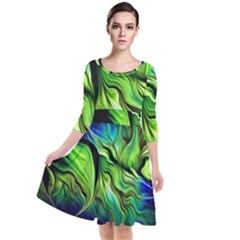 Fractal Art Pattern Abstract Quarter Sleeve Waist Band Dress by Ravend