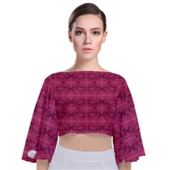 Elegant Pink Floral Geometric Pattern Tie Back Butterfly Sleeve Chiffon Top by dflcprintsclothing