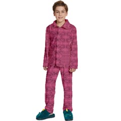 Elegant Pink Floral Geometric Pattern Kids  Long Sleeve Velvet Pajamas Set by dflcprintsclothing