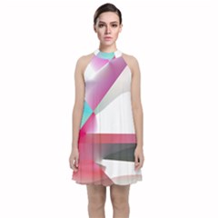 Abstract T- Shirt Pink Bright Abstract Geometry Minimalism T- Shirt Velvet Halter Neckline Dress  by maxcute