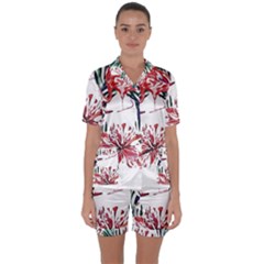 Botanical T- Shirt Botanical Pattern Hummingbird T- Shirt Satin Short Sleeve Pajamas Set by maxcute