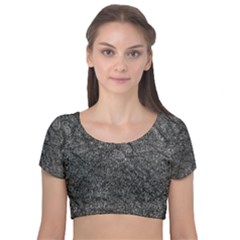 Stretch Marks Abstract Grunge Design Velvet Short Sleeve Crop Top  by dflcprintsclothing