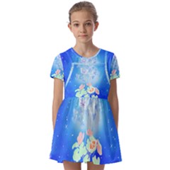 Butterflies T- Shirt Serenity Blue Floral Design With Butterflies T- Shirt Kids  Short Sleeve Pinafore Style Dress by maxcute