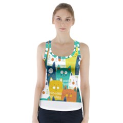 Cat T- Shirt Cute Cats Colorful Seamless Pattern T- Shirt Racer Back Sports Top by maxcute