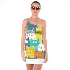 Cat T- Shirt Cute Cats Colorful Seamless Pattern T- Shirt One Soulder Bodycon Dress by maxcute