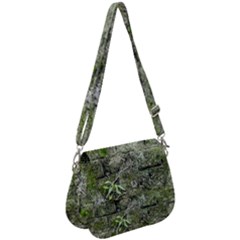 Old Stone Exterior Wall With Moss Saddle Handbag by dflcprintsclothing