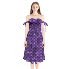 Purple Scales! Shoulder Tie Bardot Midi Dress by fructosebat