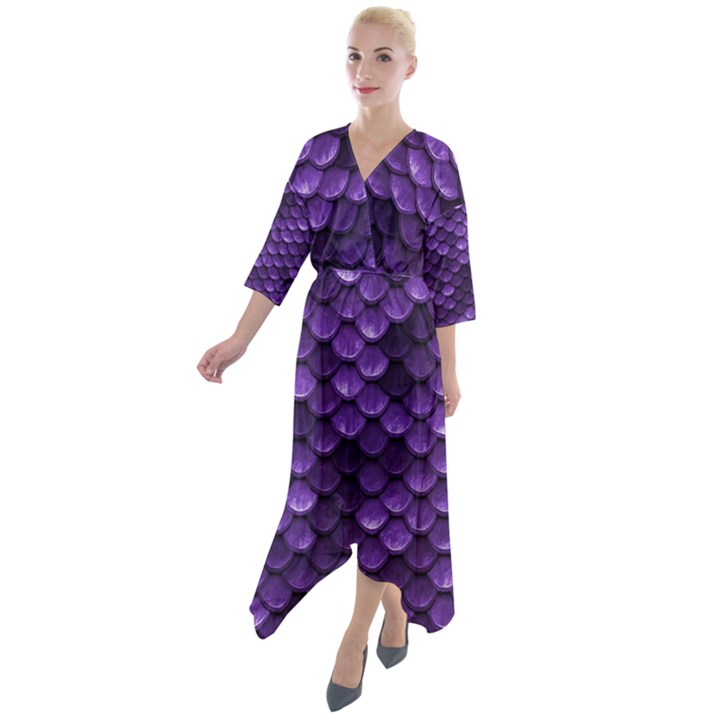 Purple Scales! Quarter Sleeve Wrap Front Maxi Dress