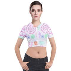 Flower Pattern T- Shirt Colorful Groovy Flower Pattern Outline T- Shirt Short Sleeve Cropped Jacket by maxcute