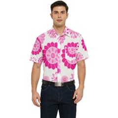 Flower Pattern T- Shirt Pink Psychedelic Floral Power Pattern T- Shirt Men s Short Sleeve Pocket Shirt  by maxcute