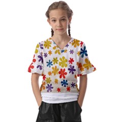 Flowers T- Shirt Flower Power T- Shirt Kids  V-neck Horn Sleeve Blouse