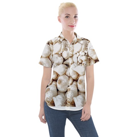 Garlic T- Shirt Garlic Bulbs Photograph T- Shirt Women s Short Sleeve Pocket Shirt by maxcute