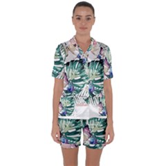 Hawaii T- Shirt Hawaii Flora T- Shirt Satin Short Sleeve Pajamas Set by maxcute