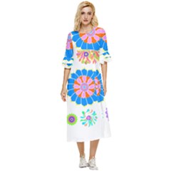 Hippie T- Shirt Psychedelic Floral Power Pattern T- Shirt Double Cuff Midi Dress by maxcute