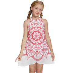 Intricate Mandala T- Shirt Shades Of Pink Floral Mandala T- Shirt Kids  Halter Collar Waist Tie Chiffon Dress