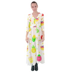 Kawaii Doodle T- Shirt Kawaii Doodle Food Illustration T- Shirt Button Up Maxi Dress