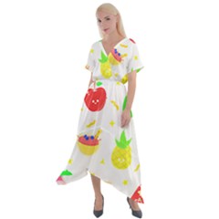 Kawaii Doodle T- Shirt Kawaii Doodle Food Illustration T- Shirt Cross Front Sharkbite Hem Maxi Dress