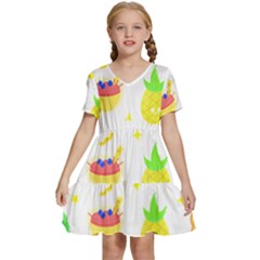 Kawaii Doodle T- Shirt Kawaii Doodle Food Illustration T- Shirt Kids  Short Sleeve Tiered Mini Dress by maxcute