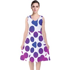 Purple Blue Repeat Pattern V-neck Midi Sleeveless Dress 