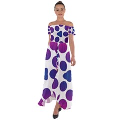 Purple Blue Repeat Pattern Off Shoulder Open Front Chiffon Dress