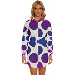 Purple Blue Repeat Pattern Womens Long Sleeve Shirt Dress
