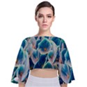 Hydrangeas-blossom-bloom-blue Tie Back Butterfly Sleeve Chiffon Top View1