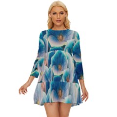 Hydrangeas-blossom-bloom-blue Long Sleeve Babydoll Dress by Ravend