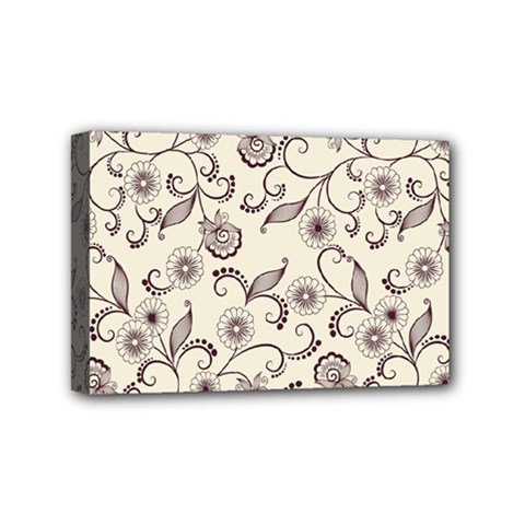 White And Brown Floral Wallpaper Flowers Background Pattern Mini Canvas 6  X 4  (stretched) by Jancukart
