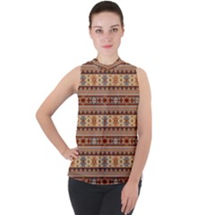 Southwest-pattern-tan-large Mock Neck Chiffon Sleeveless Top by SouthwestDesigns