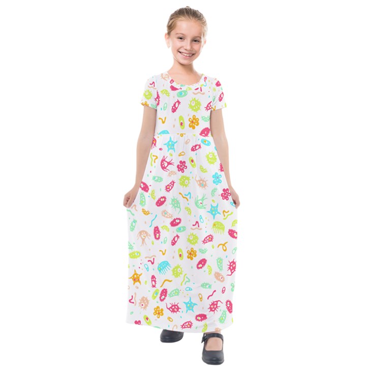 Mircobes T- Shirt Microbial Pattern T- Shirt Kids  Short Sleeve Maxi Dress