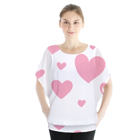 Pink Hearts Pattern T- Shirt Pink And Purple Heart Pattern T- Shirt Batwing Chiffon Blouse by maxcute