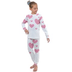 Pink Hearts Pattern T- Shirt Pink And Purple Heart Pattern T- Shirt Kids  Long Sleeve Set  by maxcute