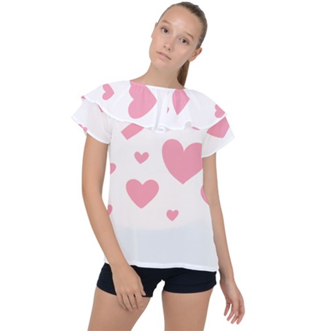 Pink Hearts Pattern T- Shirt Pink And Purple Heart Pattern T- Shirt Ruffle Collar Chiffon Blouse by maxcute