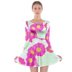 Primrose T- Shirt Pink Primula Primrose Flower Design T- Shirt Long Sleeve Skater Dress by maxcute