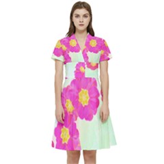 Primrose T- Shirt Pink Primula Primrose Flower Design T- Shirt Short Sleeve Waist Detail Dress by maxcute