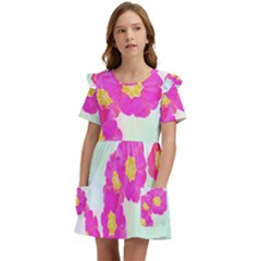Primrose T- Shirt Pink Primula Primrose Flower Design T- Shirt Kids  Frilly Sleeves Pocket Dress by maxcute