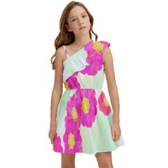 Primrose T- Shirt Pink Primula Primrose Flower Design T- Shirt Kids  One Shoulder Party Dress by maxcute