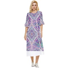 Psychedelic Pattern T- Shirt Psychedelic Pastel Fractal All Over Pattern T- Shirt Double Cuff Midi Dress by maxcute