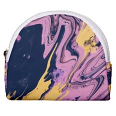 Pink Black And Yellow Abstract Painting Horseshoe Style Canvas Pouch by Jancukart