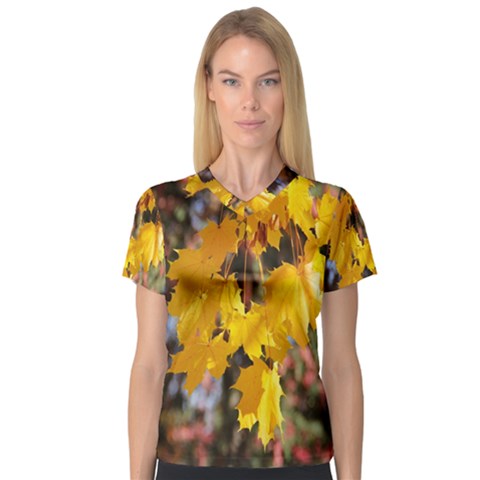 Amazing Arrowtown Autumn Leaves V-neck Sport Mesh Tee by artworkshop