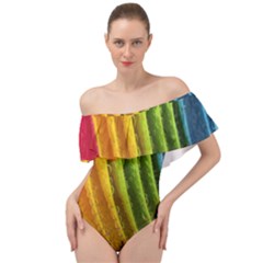  Colorful Illustrations Off Shoulder Velour Bodysuit  by artworkshop