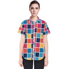 Square Plaid Checkered Pattern Women s Short Sleeve Shirt