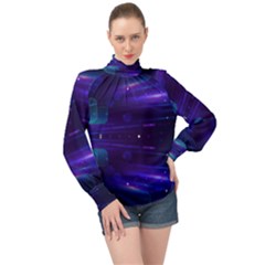 Abstract Colorful Pattern Design High Neck Long Sleeve Chiffon Top by Ravend